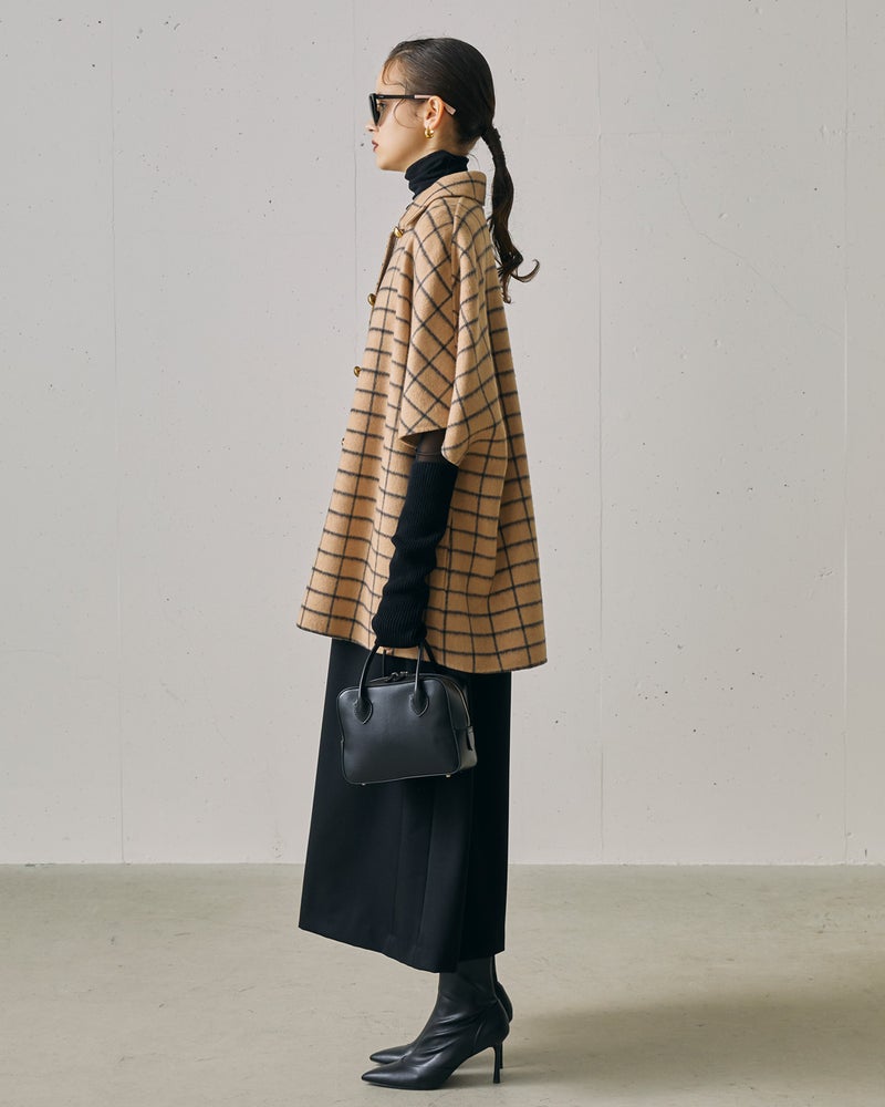 プレミアムウールリバー・チェックポンチョコート 詳細画像 ベージュ 3