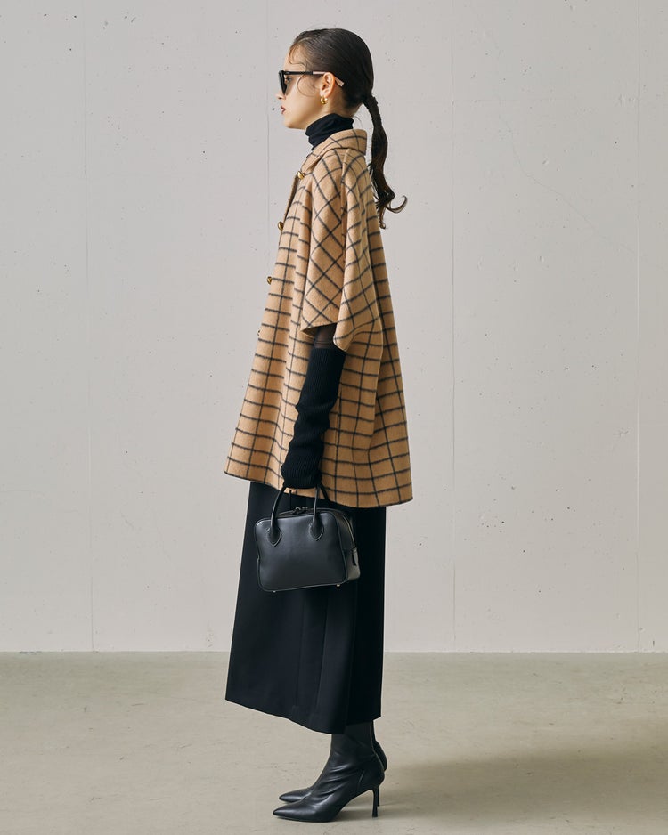 プレミアムウールリバー・チェックポンチョコート 詳細画像 ベージュ 3