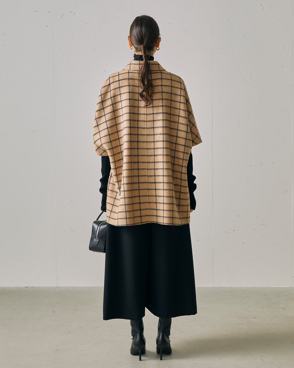 プレミアムウールリバー・チェックポンチョコート/40代50代からの