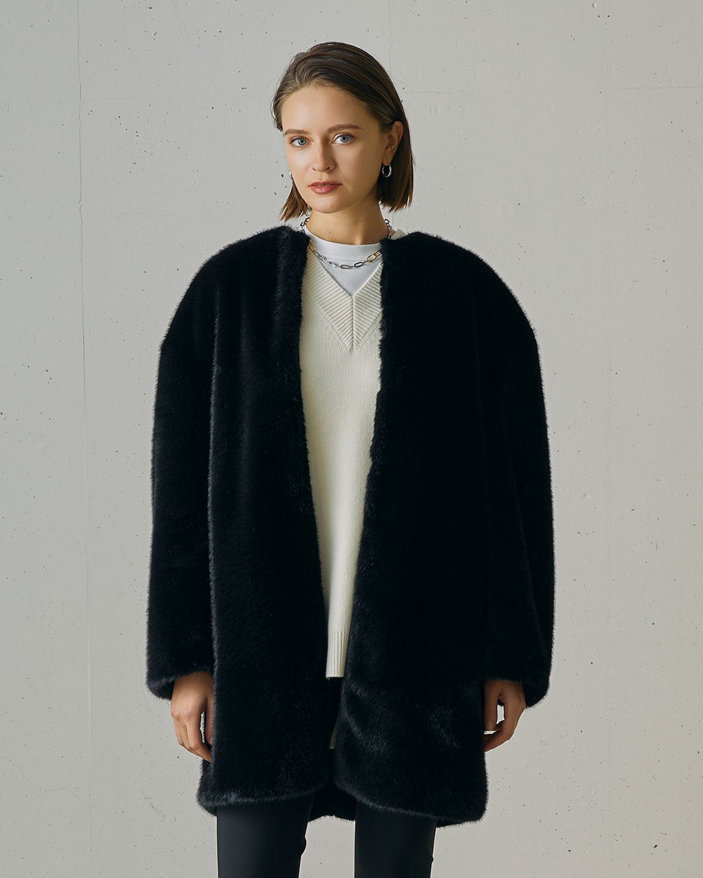 ミンクタッチファー・ノーカラーコート/DoCLASSE