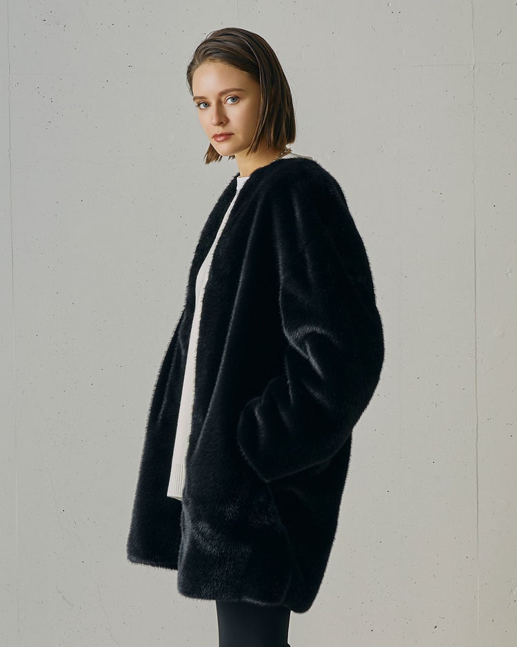 ミンクタッチファー・ノーカラーコート 詳細画像 ブラック 3