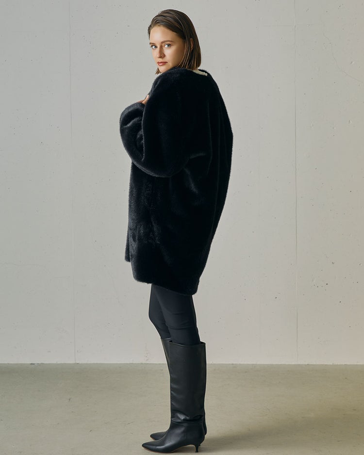 ミンクタッチファー・ノーカラーコート 詳細画像 ブラック 5