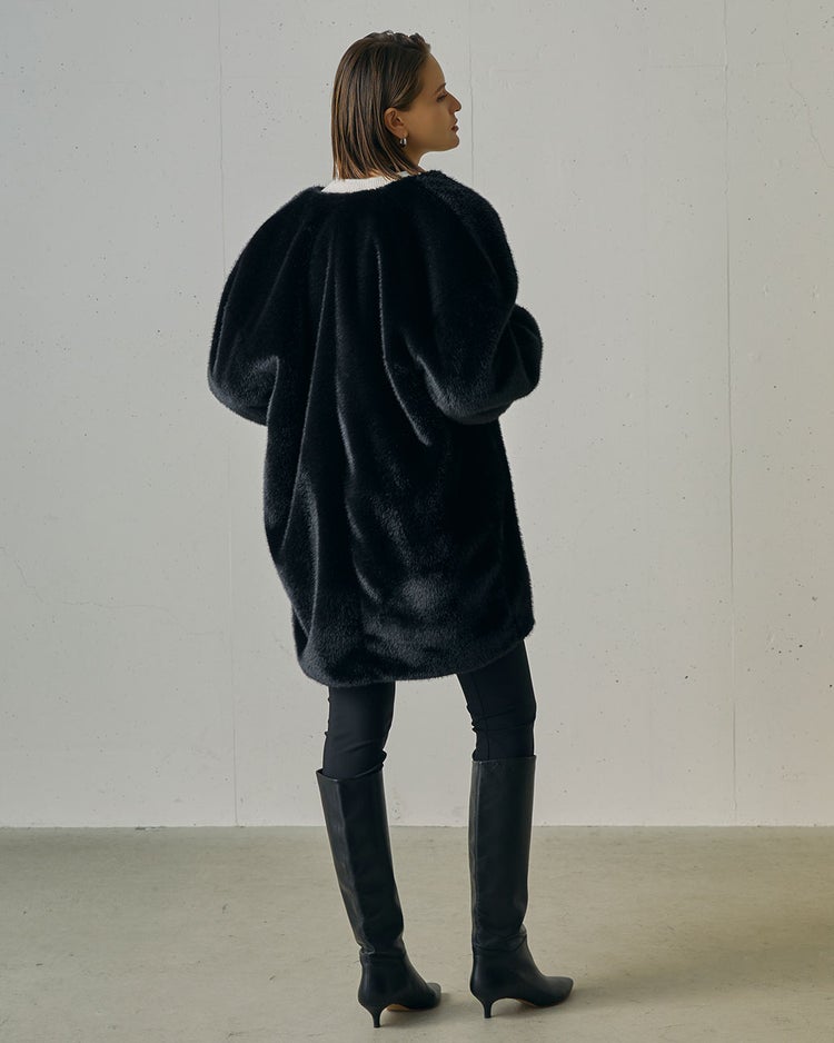 ミンクタッチファー・ノーカラーコート 詳細画像 ブラック 6