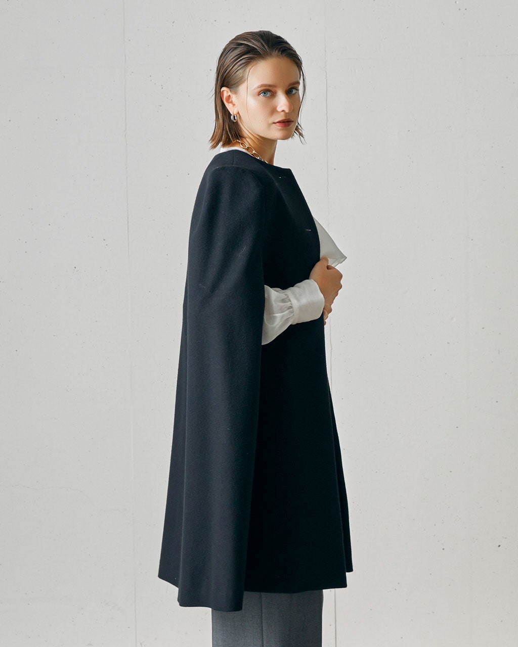 新品 COACH ウール ケープコート M/L 黒 COACHウールケープコート