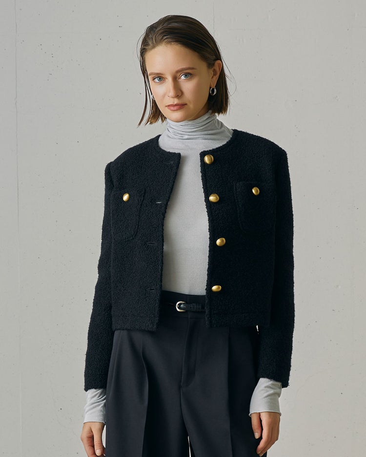 リングツイード・ノーカラージャケット 詳細画像 ブラック 4