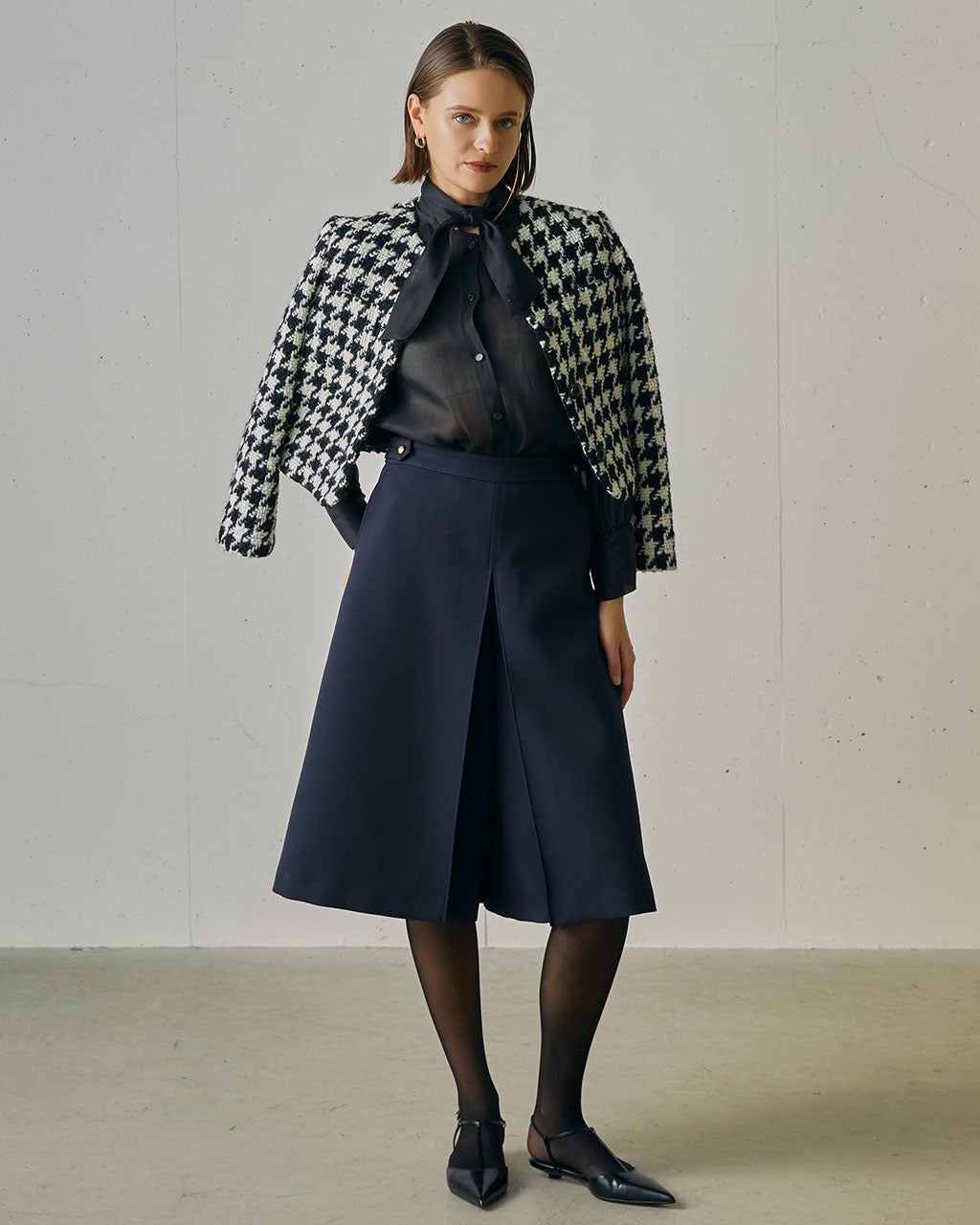 千鳥ツイード・ノーカラージャケット/40代50代からのレディース