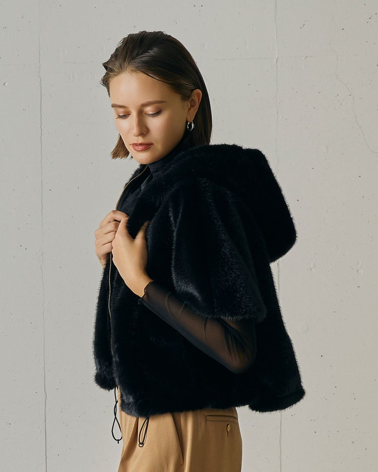 ミンクタッチファー・フードブルゾン 詳細画像 ブラック 2