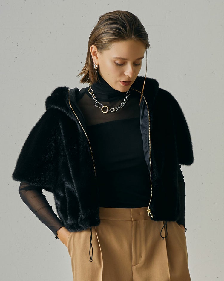 ミンクタッチファー・フードブルゾン 詳細画像 ブラック 1