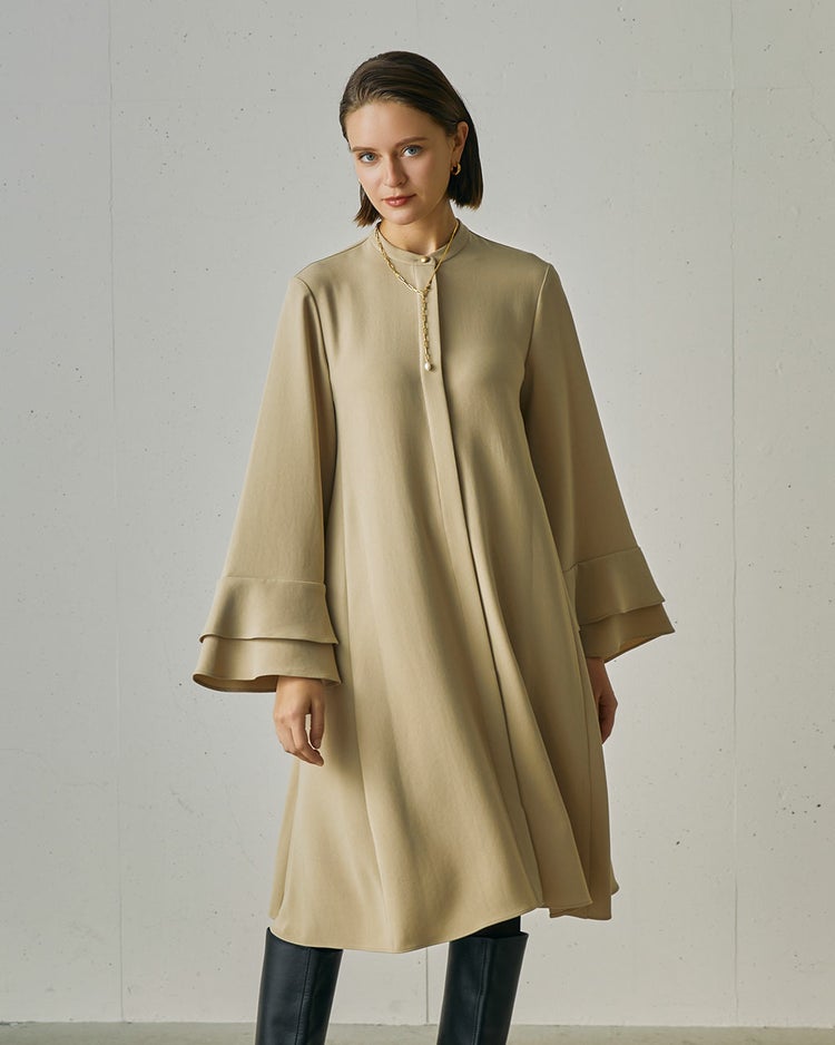 二重織ストレッチ・フリル袖ワンピース 詳細画像 ベージュ 1