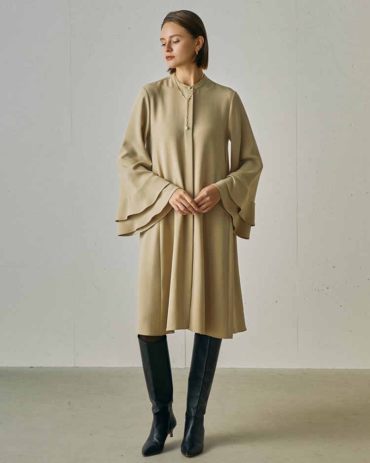 二重織ストレッチ・フリル袖ワンピース 詳細画像 ベージュ 2