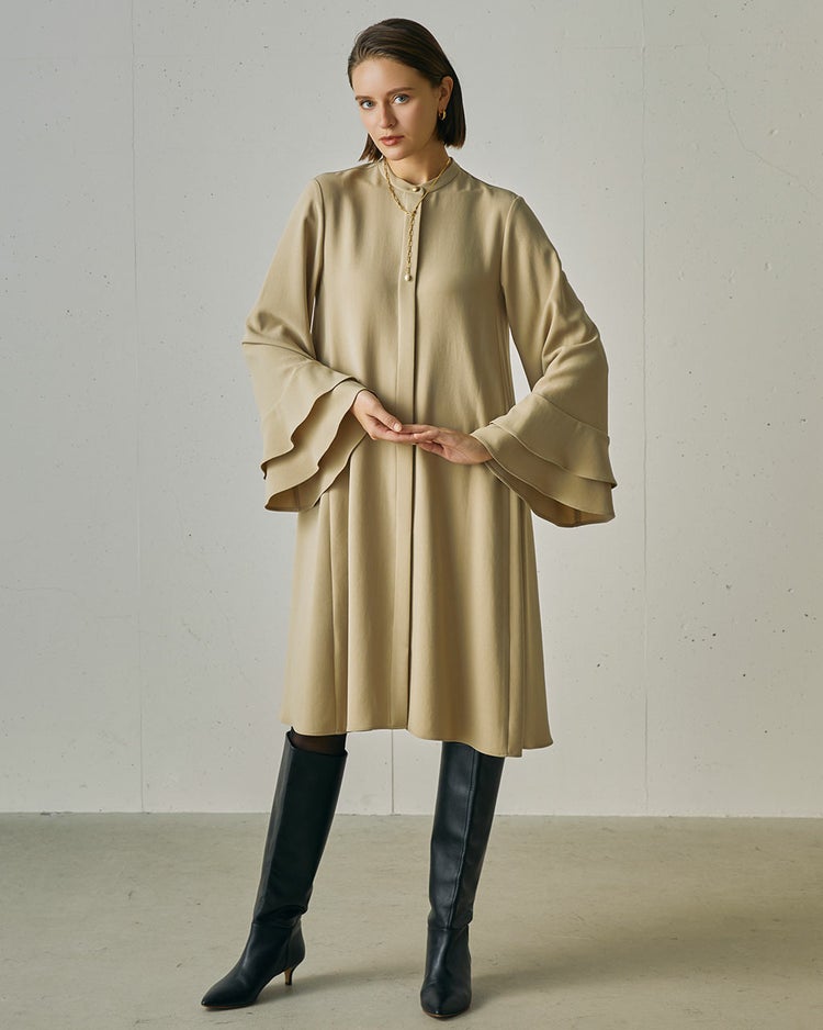 二重織ストレッチ・フリル袖ワンピース 詳細画像 ベージュ 4