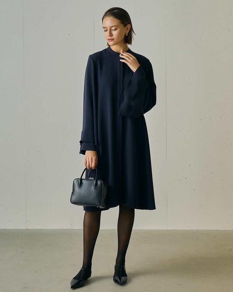 二重織ストレッチ・フリル袖ワンピース 詳細画像 ネイビー 7