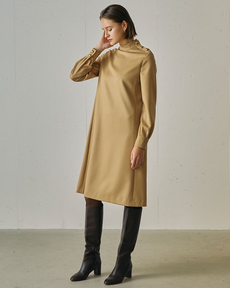 ウールギャバ・ハイネックワンピース 詳細画像 ベージュ 1