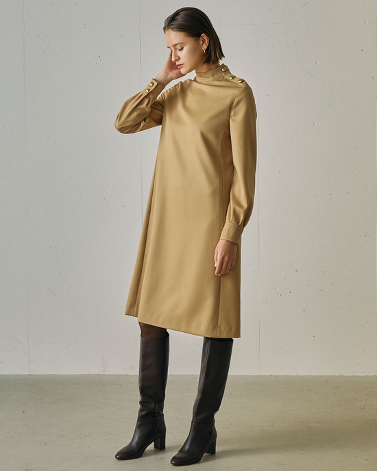 ウールギャバ・ハイネックワンピース