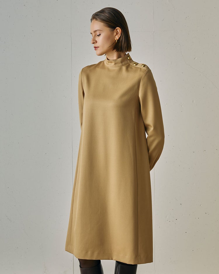 ウールギャバ・ハイネックワンピース 詳細画像 ベージュ 2