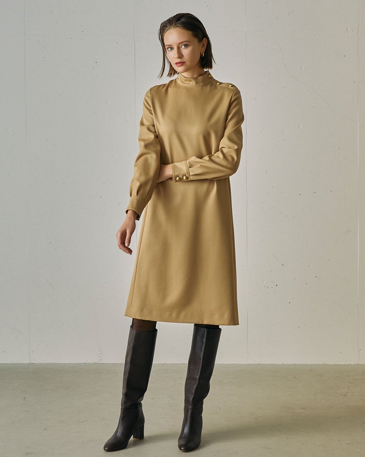 ウールギャバ・ハイネックワンピース 詳細画像 ベージュ 5