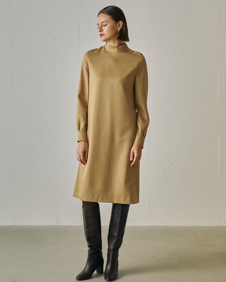 ウールギャバ・ハイネックワンピース 詳細画像 ベージュ 6