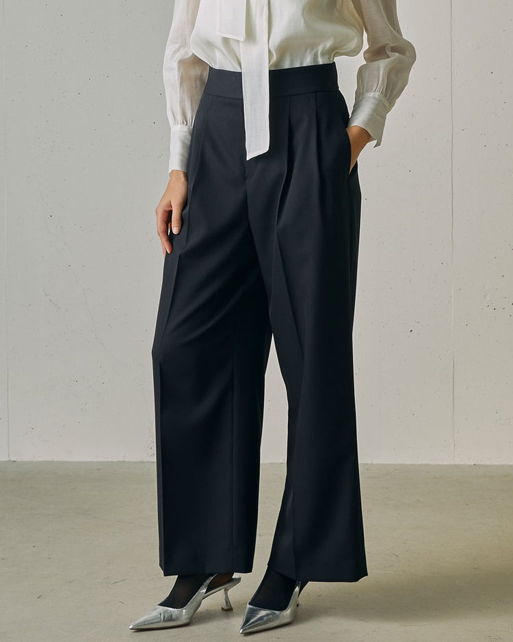 ドビーダブルクロス・2タックワイドパンツ 詳細画像 ブラック 2