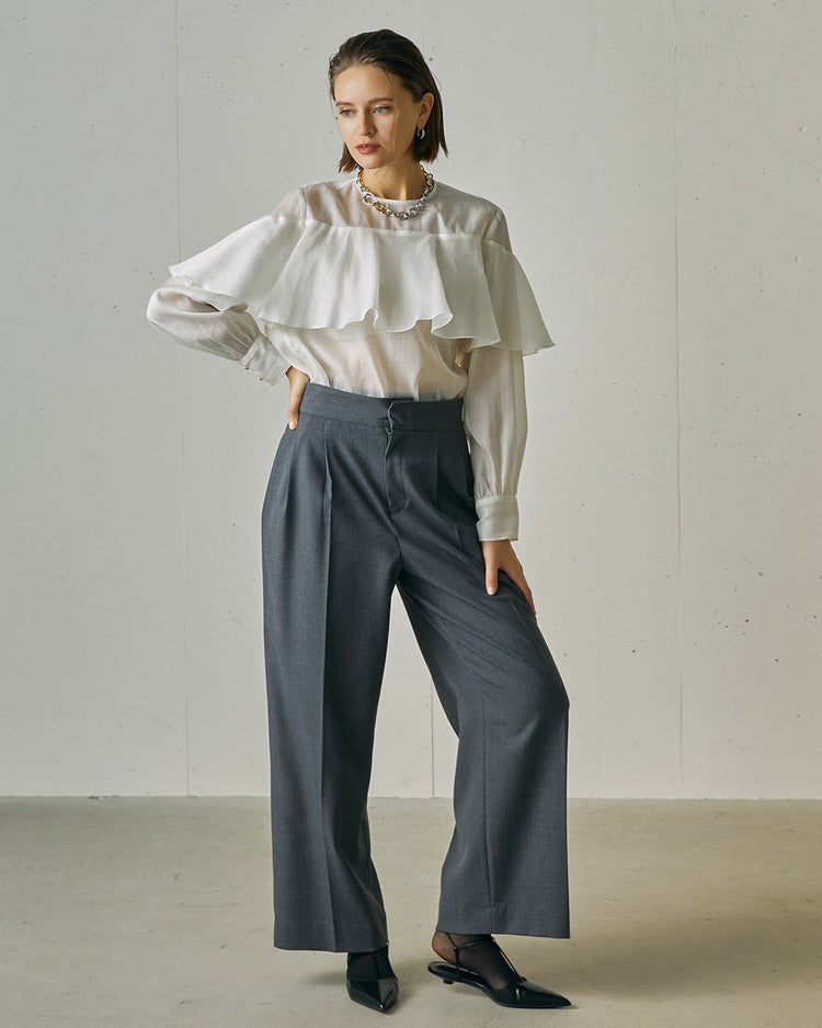 ドビーダブルクロス・2タックワイドパンツ 詳細画像 グレー 5