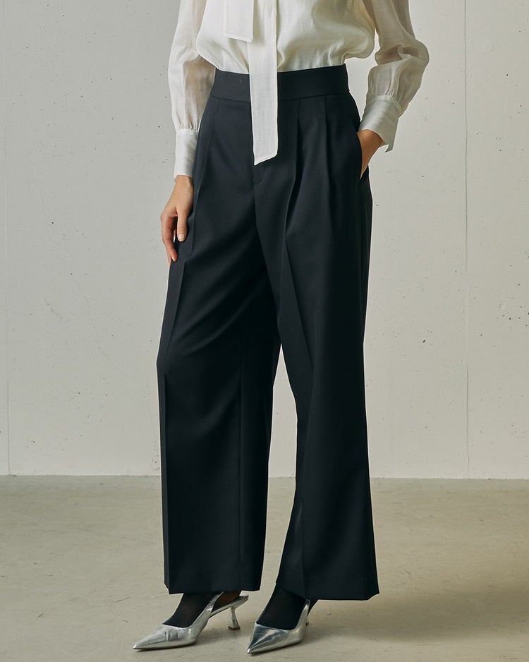 ドビーダブルクロス・2タックワイドパンツ 詳細画像 ブラック 2