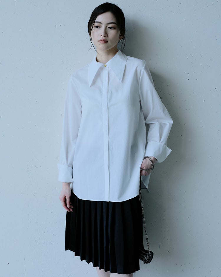 高密度コットン・ビッグカラードレスシャツ 詳細画像 ホワイト 3