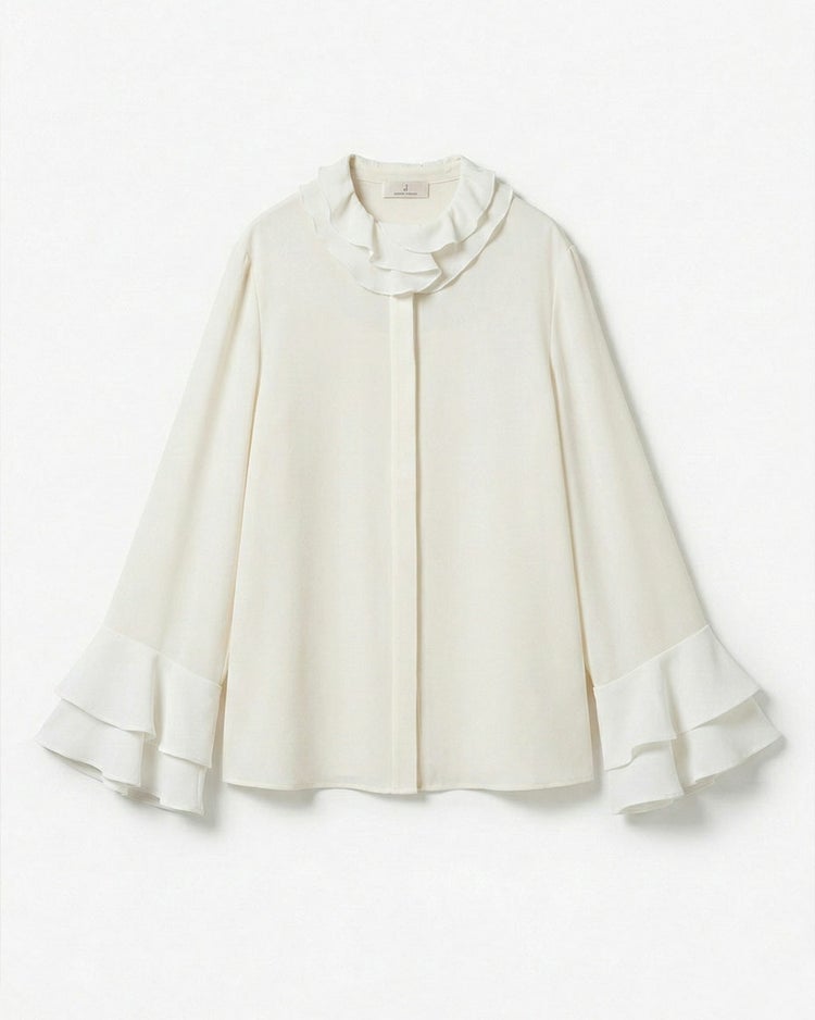 ドレープアセテート・フリルブラウス 詳細画像 ホワイト 7
