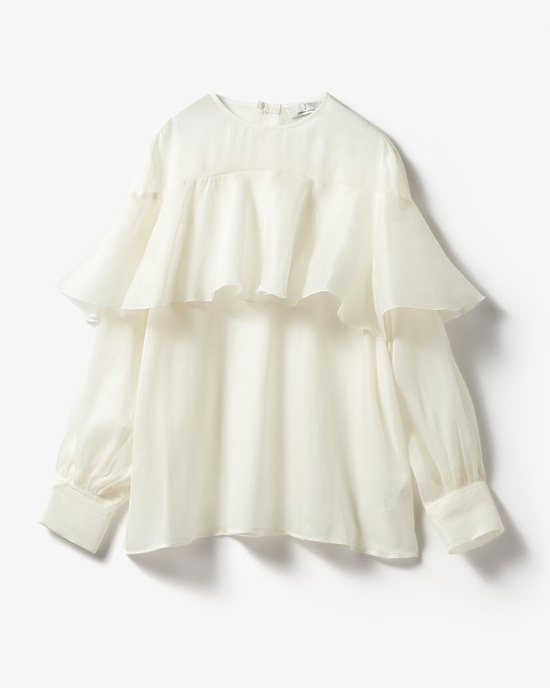 綿シルクオーガンジー・ラッフルフリルブラウス