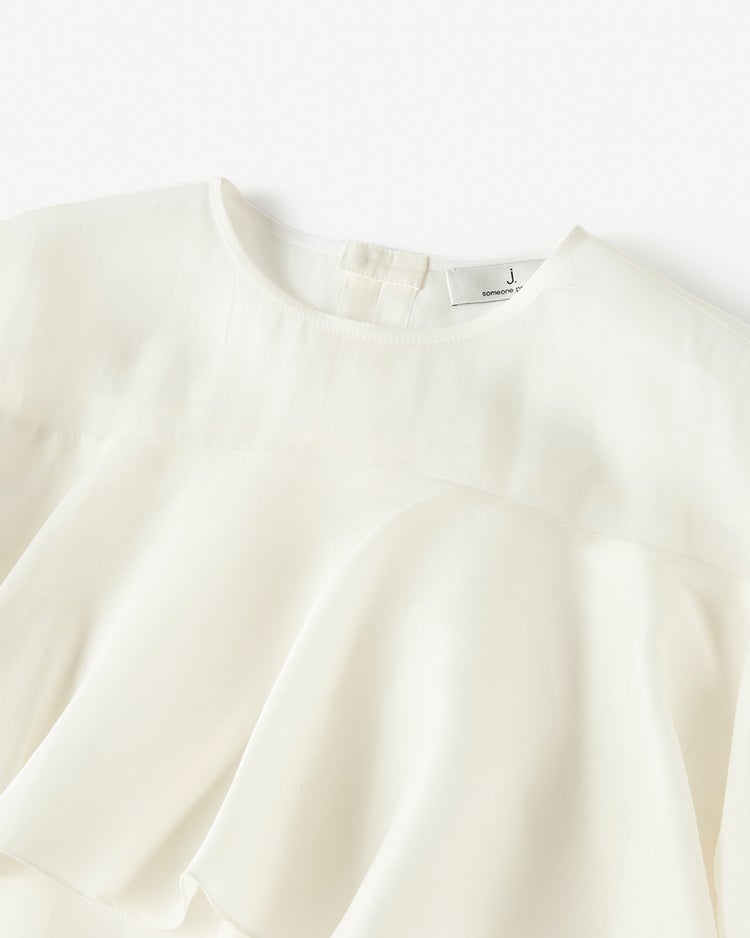 綿シルクオーガンジー・ラッフルフリルブラウス 詳細画像 ホワイト 2