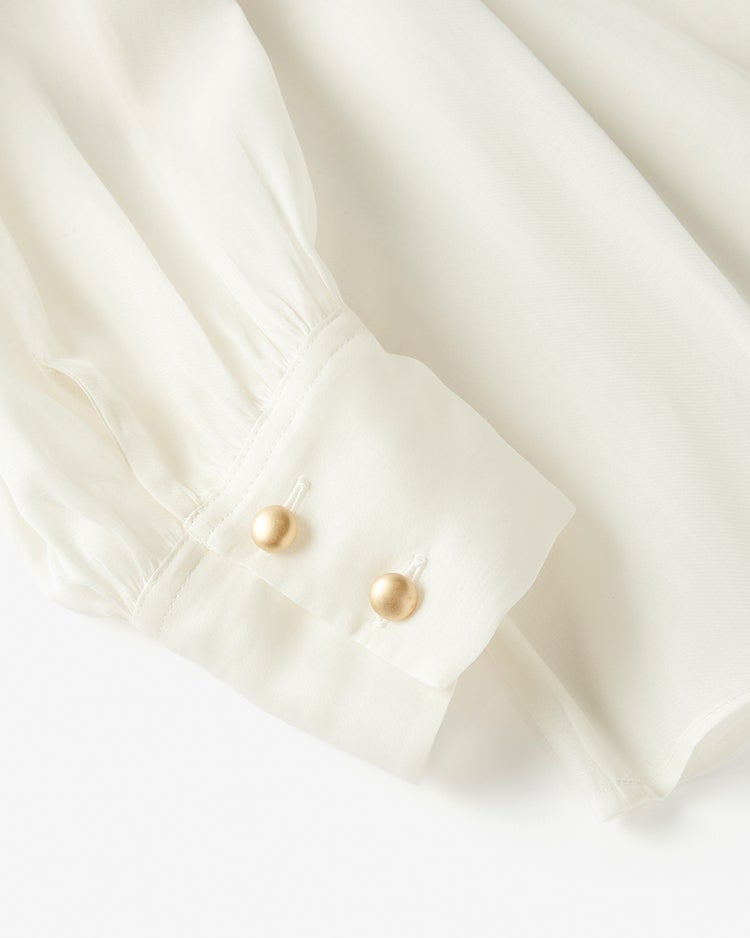 綿シルクオーガンジー・ラッフルフリルブラウス 詳細画像 ホワイト 4