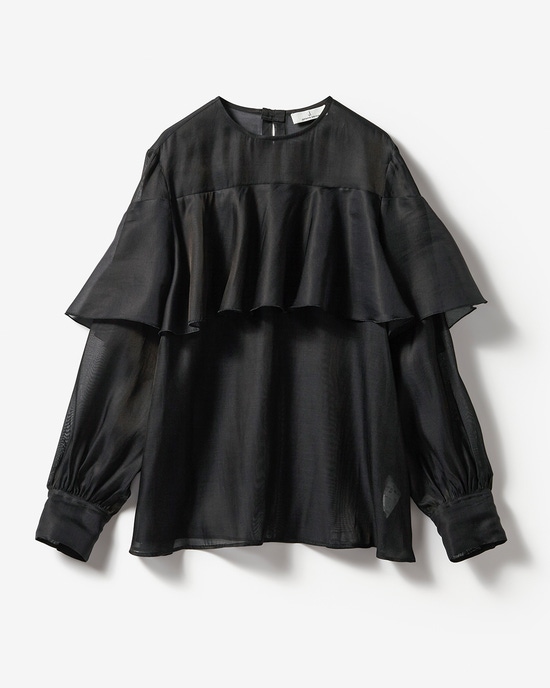 綿シルクオーガンジー・ラッフルフリルブラウス