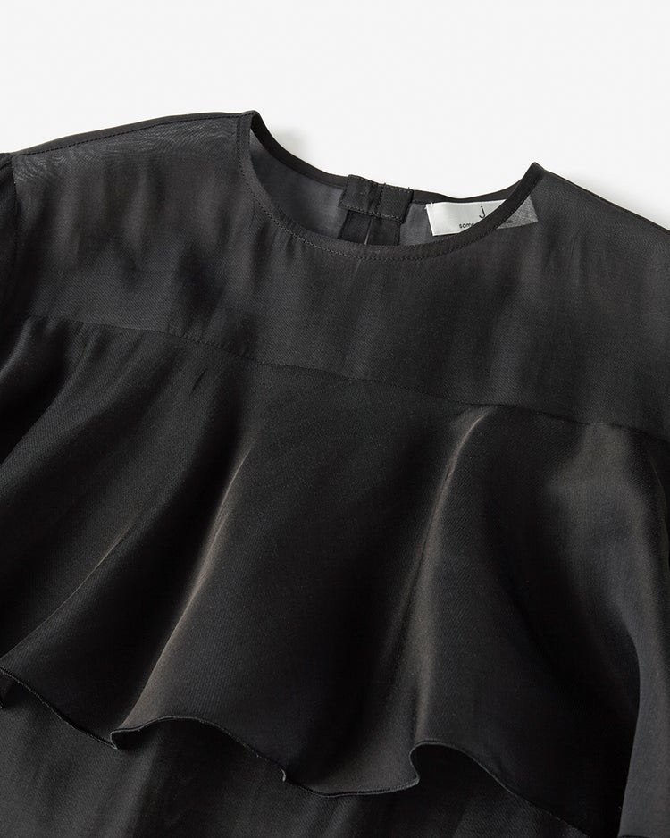 綿シルクオーガンジー・ラッフルフリルブラウス 詳細画像 ブラック 2