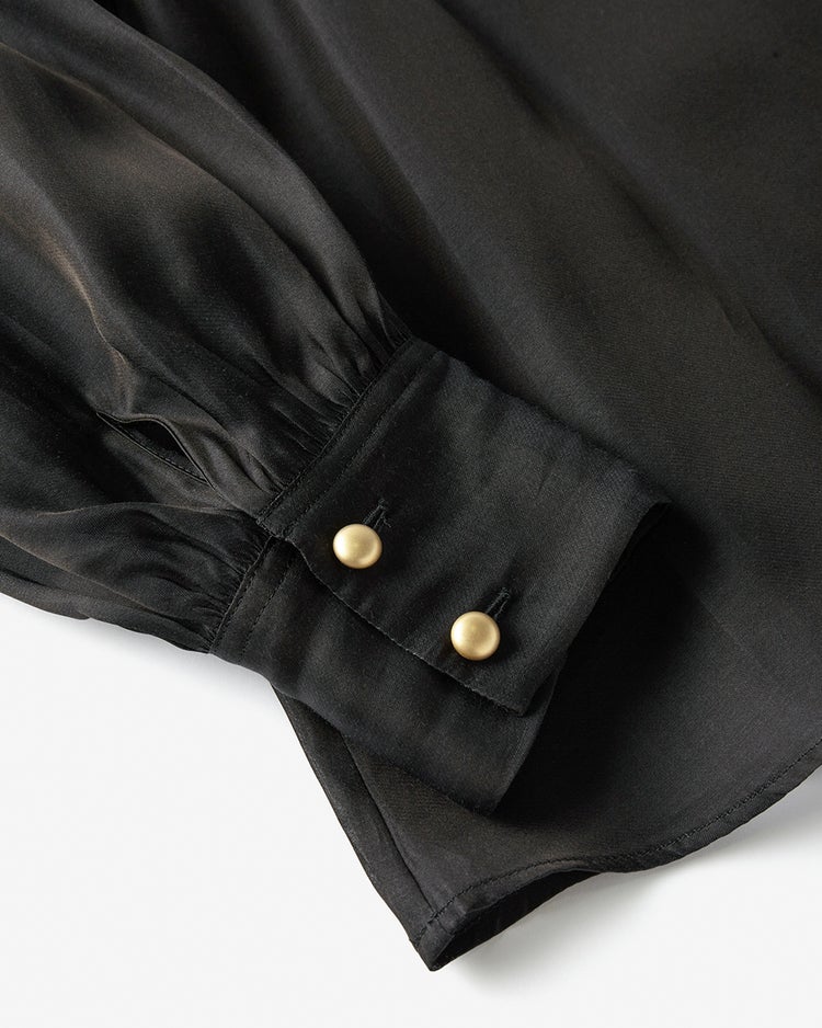 綿シルクオーガンジー・ラッフルフリルブラウス 詳細画像 ブラック 3