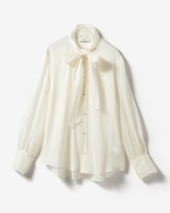 綿シルクオーガンジー・ボウタイブラウス