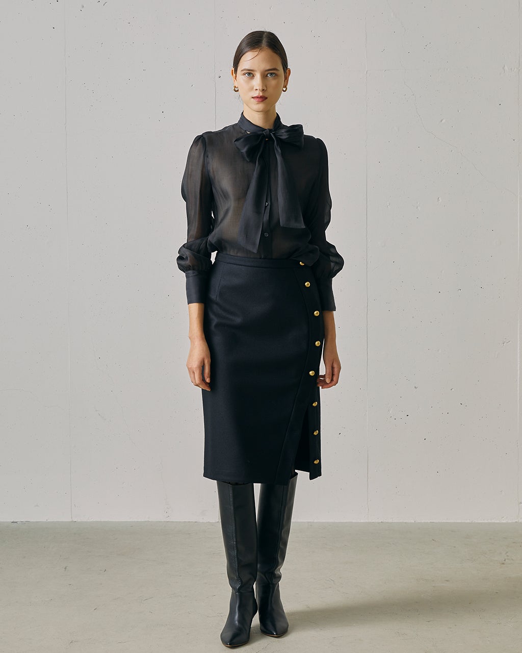 綿シルクオーガンジー・ボウタイブラウス/40代50代からのレディース