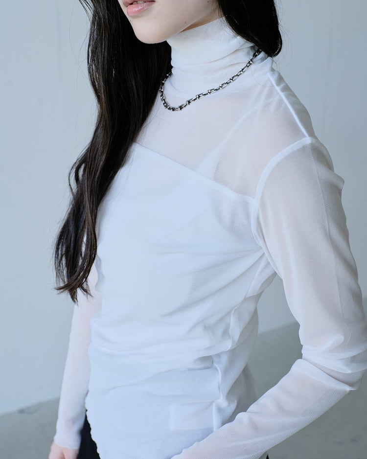 ●ストレッチオーガンジー・ハイネックトップス 詳細画像 オフホワイト 4