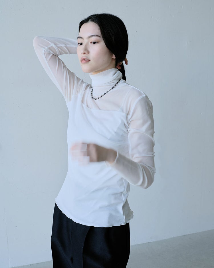 ●ストレッチオーガンジー・ハイネックトップス 詳細画像 オフホワイト 6