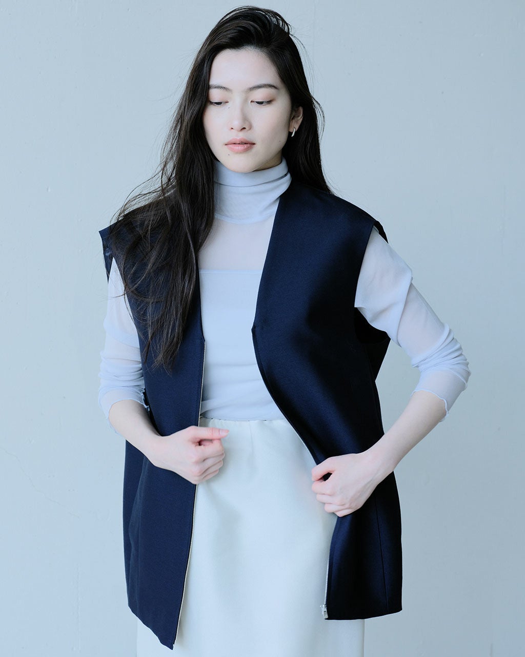 うさとの服　ハイネック トップス ストレッチオーガンジー・ハイネックトップス/DoCLASSE