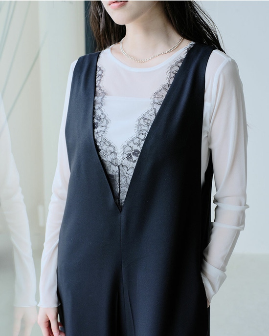 ●ストレッチオーガンジー・クルーネックトップス