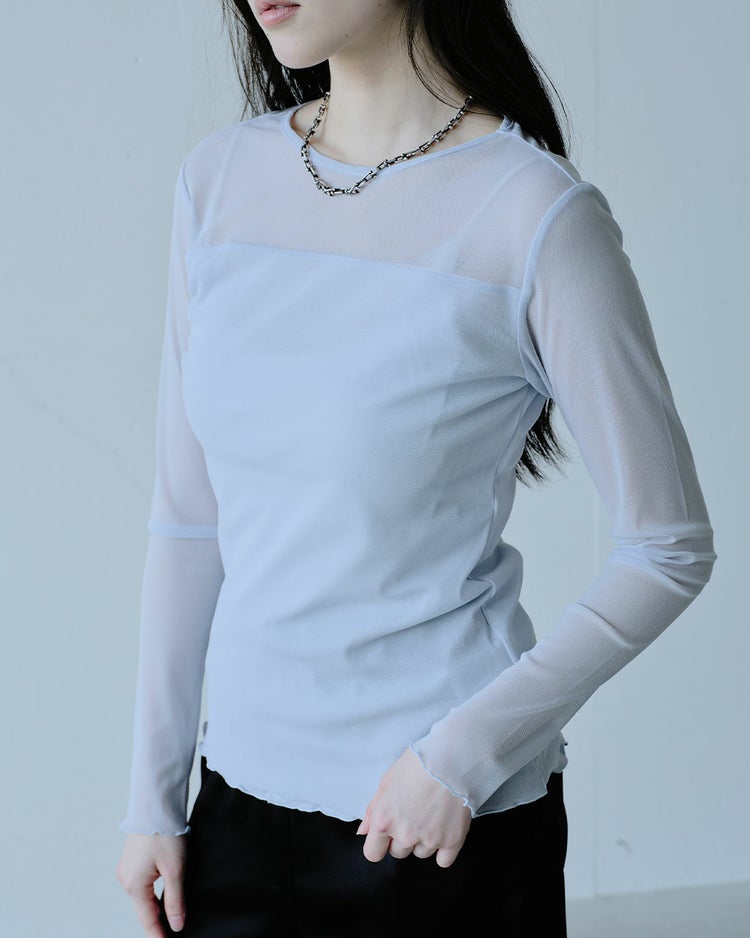 ●ストレッチオーガンジー・クルーネックトップス 詳細画像 ライトブルー 3