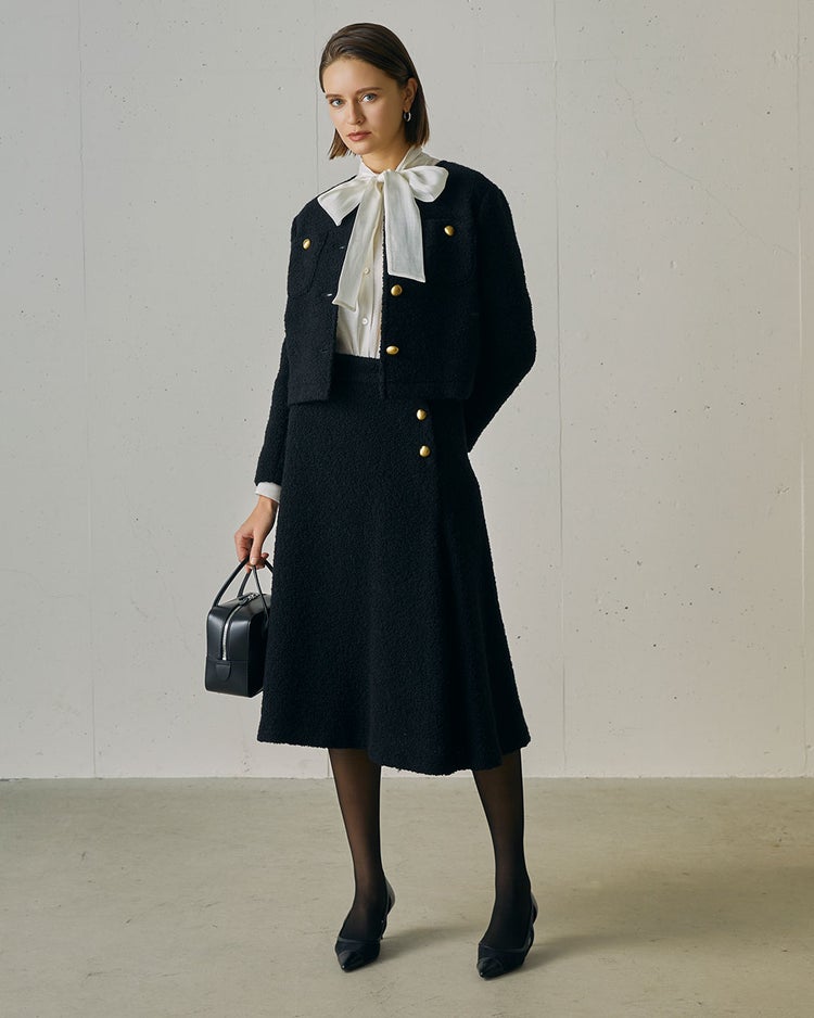 リングツイード・Aラインスカート 詳細画像 ブラック 4