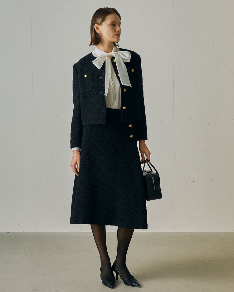 リングツイード・Aラインスカート 詳細画像 ブラック 6