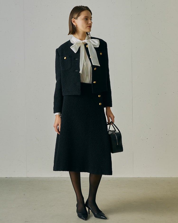 リングツイード・Aラインスカート 詳細画像 ブラック 6