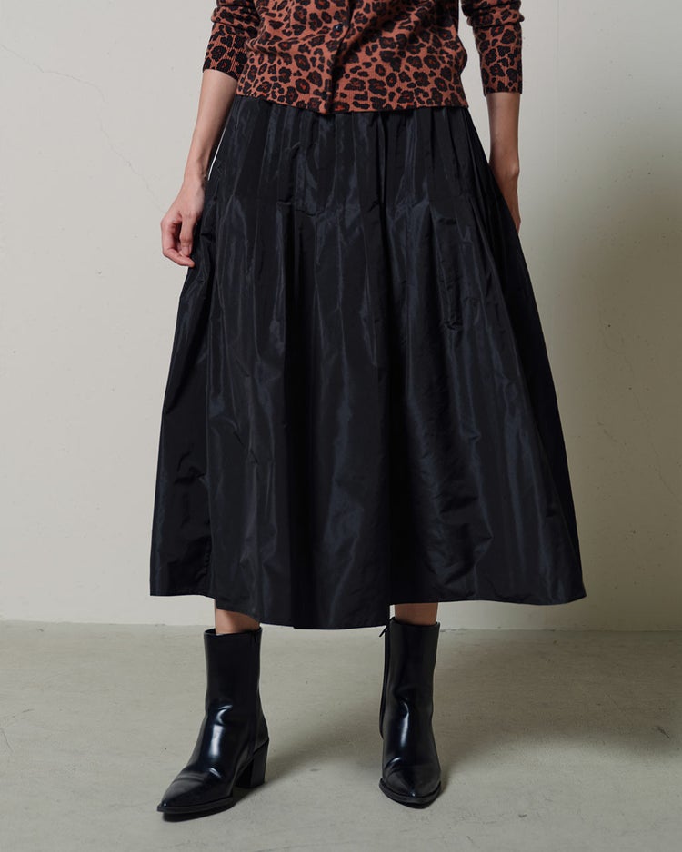 光沢タフタ・ギャザープリーツスカート 詳細画像 ブラック 2