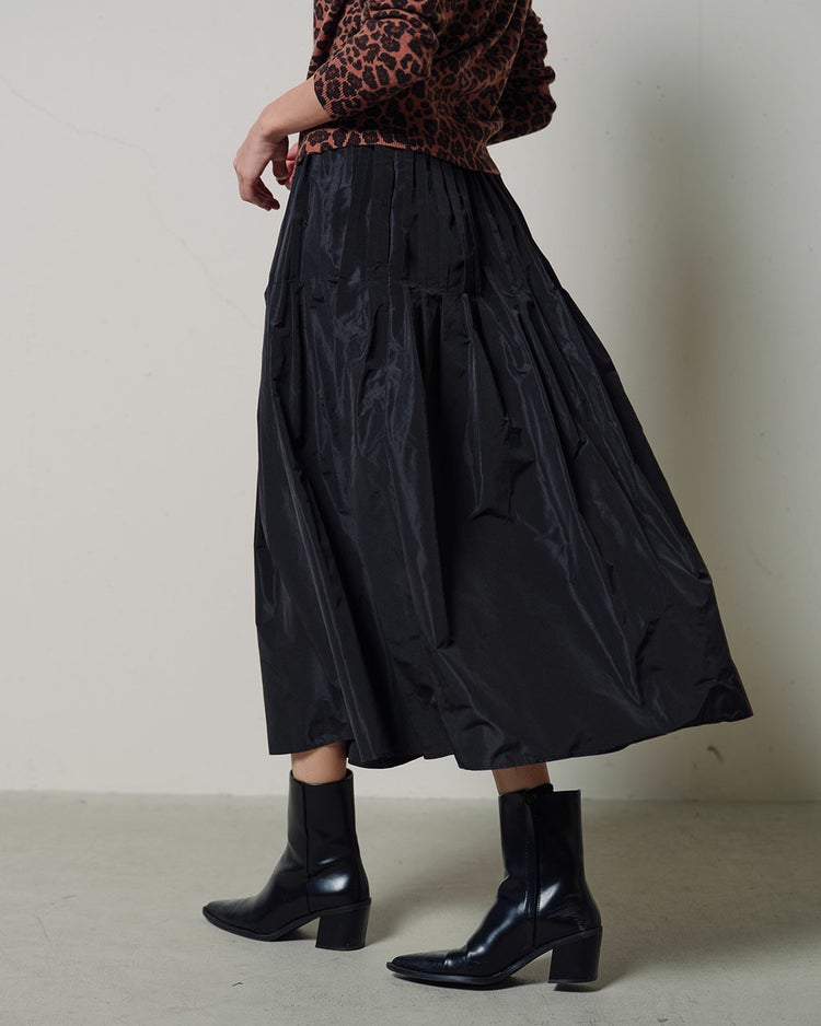 光沢タフタ・ギャザープリーツスカート 詳細画像 ブラック 3