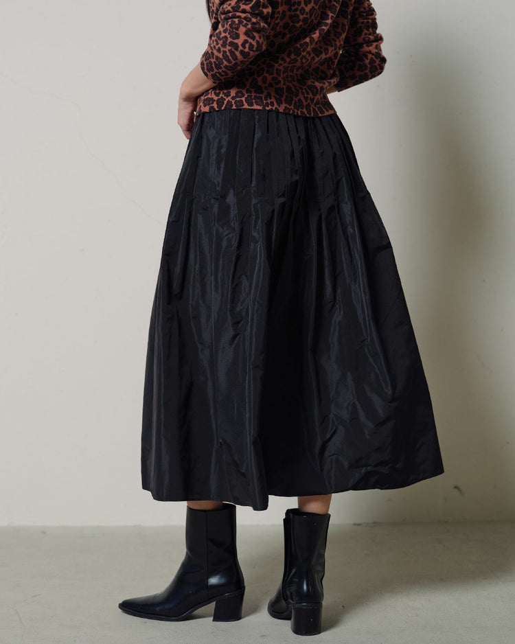 光沢タフタ・ギャザープリーツスカート 詳細画像 ブラック 4
