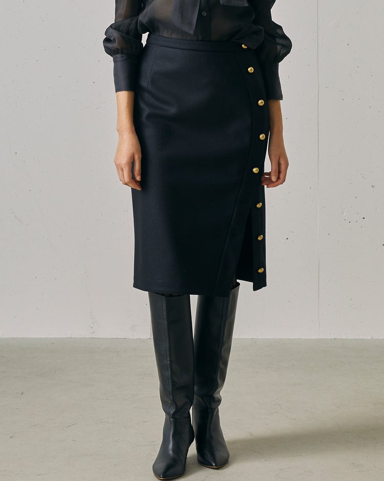 140’sウール・サイドボタンスカート 詳細画像 ネイビー 1