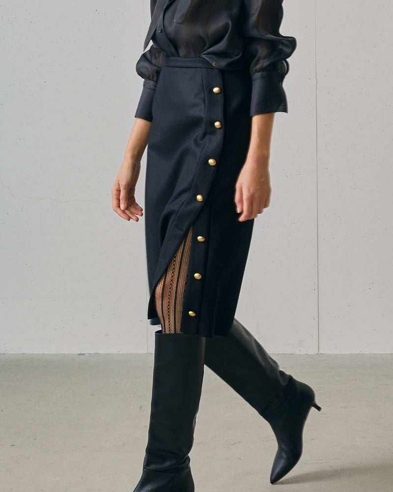 140’sウール・サイドボタンスカート 詳細画像 ネイビー 3