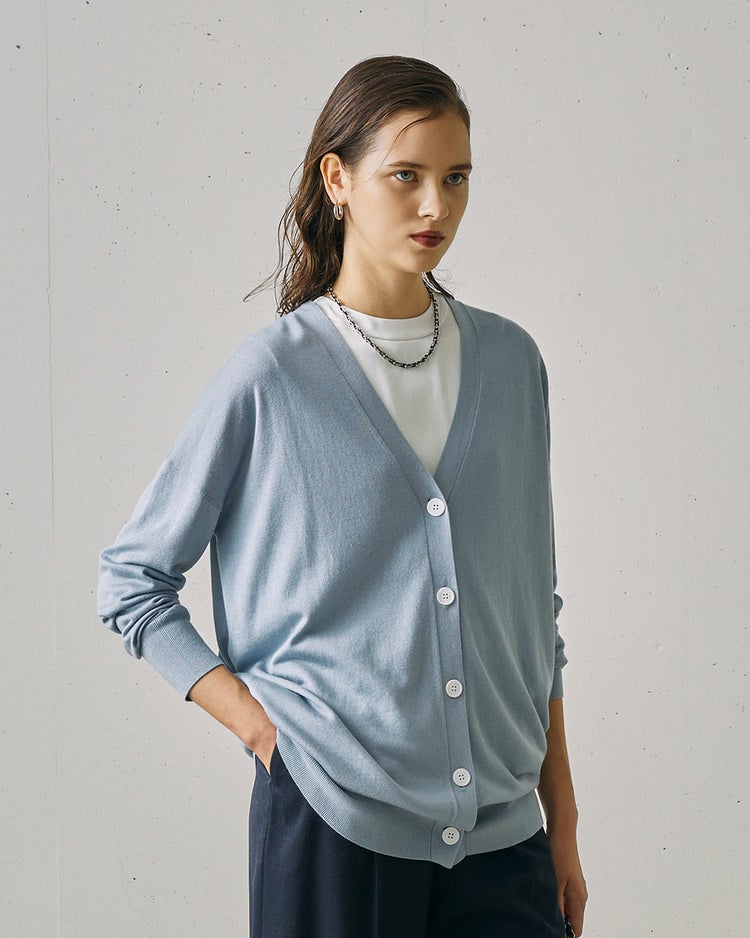 シルクカシミヤ・Vネックロングカーディガン 詳細画像 ブルーグレー 2