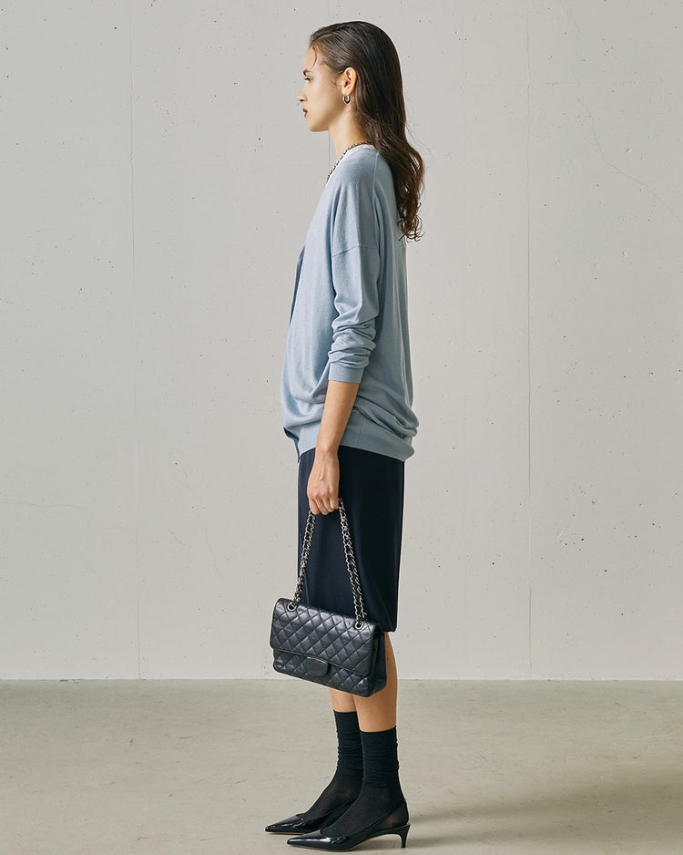 シルクカシミヤ・Vネックロングカーディガン 詳細画像 ブルーグレー 5