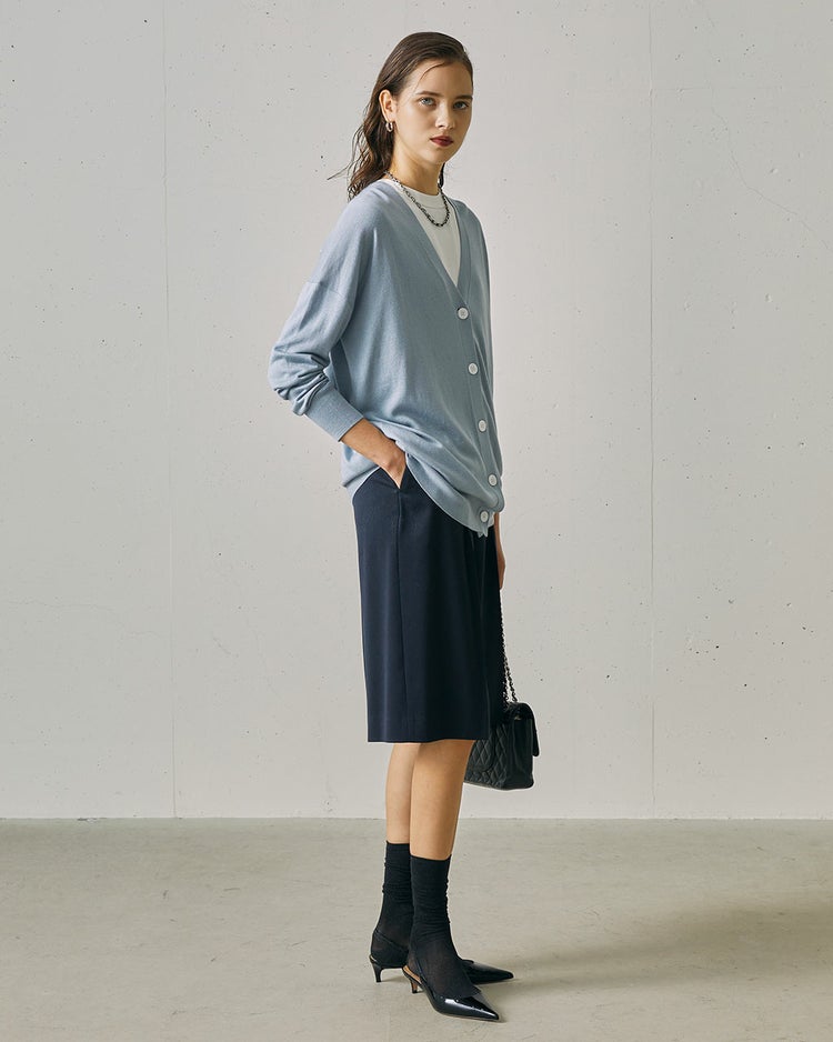 シルクカシミヤ・Vネックロングカーディガン 詳細画像 ブルーグレー 7